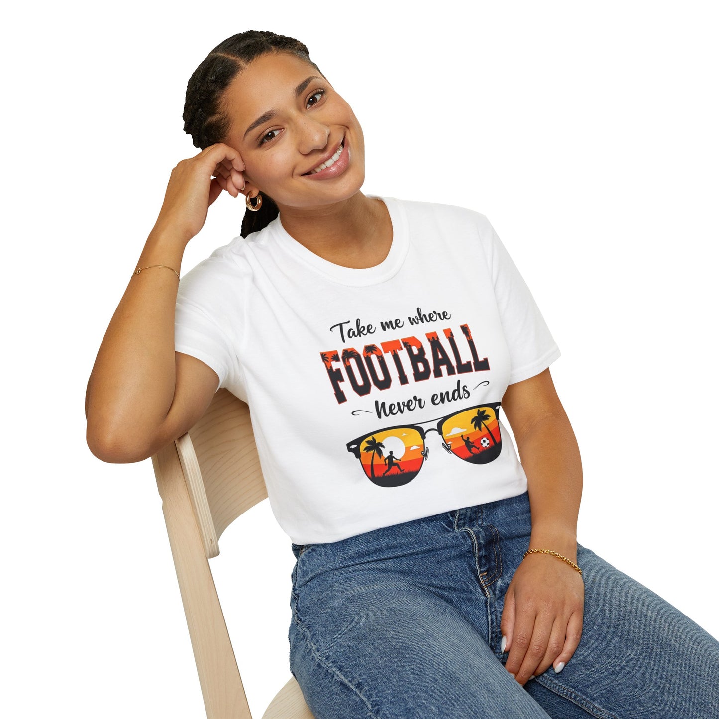 "Take Me Where Football Never Ends" Unisex Softstyle T-Shirt